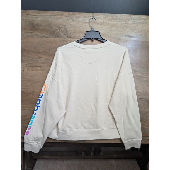 Carhartt TENCEL Fiber Series Sweatshirt Womens Size XL Cream Loose Fit Graphic - Picture 2 of 3